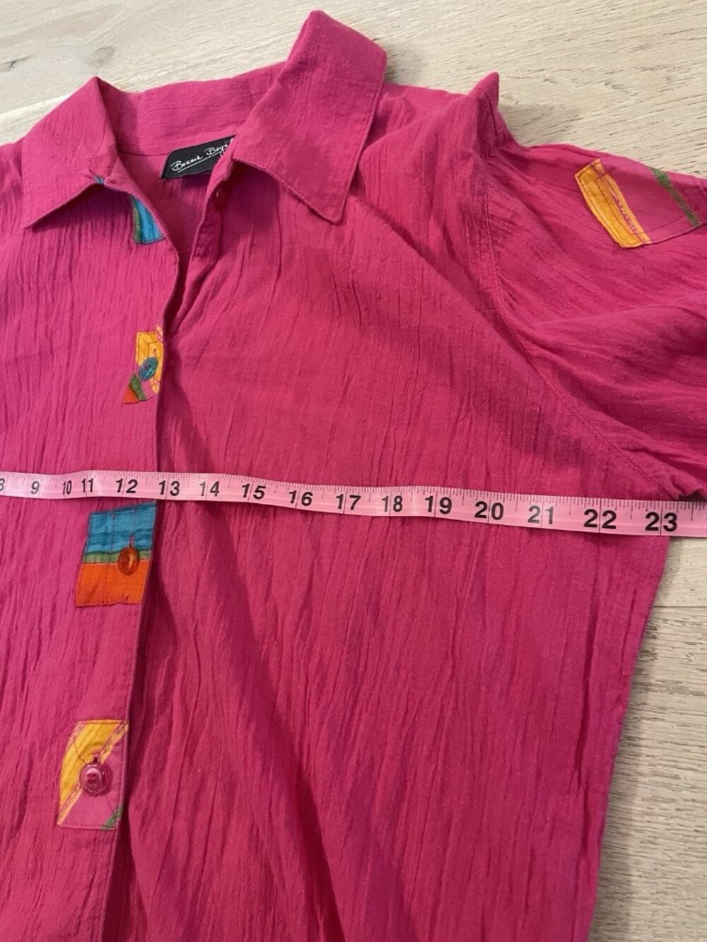 Vintage 90s Bonnie Boynton Artsy Pink Top Resortwear Shirt Button Gauze Cotton L - Picture 6 of 8